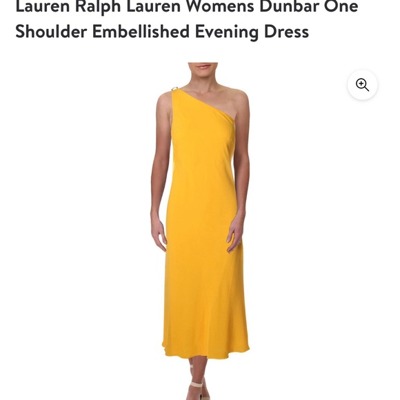 LAUREN RALPH LAUREN One Shoulder Embellished Chiffon Dress in Marigold, NWT Sz 4 - Picture 8 of 9